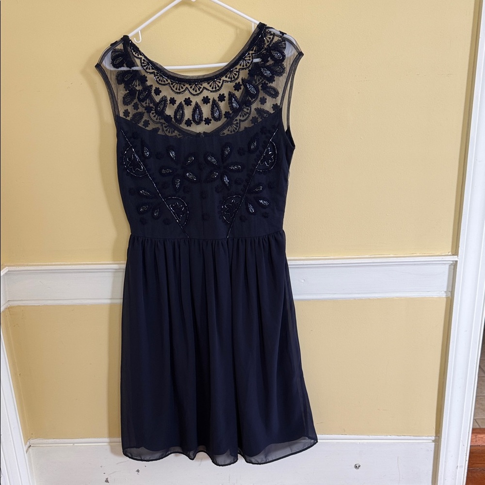 Elegant Navy Blue Embroidered Wedding Dress